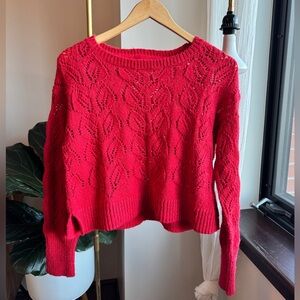 Anthropologie Red Cropped Pointelle Sweater